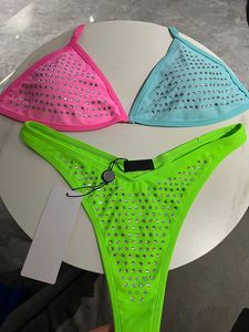 Strass Bikini Set Designer Duas Peças Biquínis Luxo Maiô Moda Swimwear Mulheres Patchwork 3 Cor Sexy Beachwear Push Up Ternos de Banho Marca Trikini XL