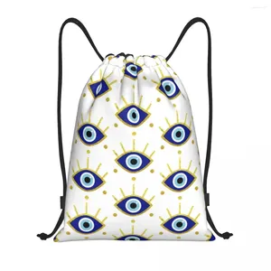 Shopping Bags Mediterranean Evil Eye Protection Drawstring Men Women Foldable Gym Sports Sackpack Spiritual Amulet Training Backpacks