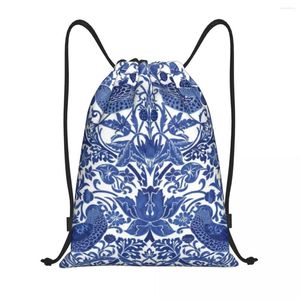 Alışveriş Çantaları Porselen Mavi Oryantal Kuş Desen Drawstring Sırt Çantası Kadın Erkek Spor Salonu Sackpack Taşınabilir Chinoiserie Eğitim Çantası Çuval