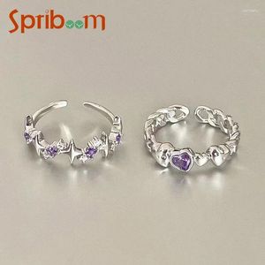 Cluster Rings Purple Zircon Set Sweet Love Heart Star Women Ring Opening Adjustable Aesthetic Jewelry Wedding Accessories Girls Gift