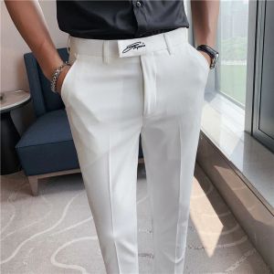 Calças de verão masculino calças bordadas de calças pretas vestido branco de negócios calça calça coreana de estilo coreano