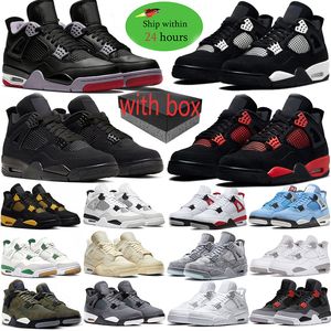 Med Box Jumpman 4 basketskor J4 Military Black Cat 4s Olive Infrared Bred Red Thunder Pure Money Pine Green Sail White Oreo Sports Mens Womens Trainers Sneakers