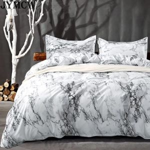 Bedding de quarto (conjunto de 2/3 de peça) Padrão de mármore branco Tampa e fronha de mármore, travesseiro de capa de colcha (sem folhas) cortinas puras