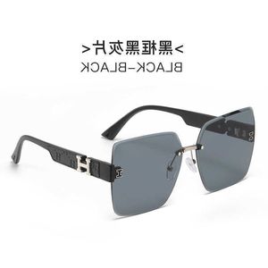 Designer 1to1 Ny H Family Square Frameless trimmade solglasögon Populära på nätet Personliga gatufotoglasögon Stor ram Fashion U6D1