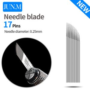 Nålar 100 st 17pin tatuering nålar för ögonbryn eyeliner läppar permanenta makeup nålblad för 3D broderi manuell mikroblading penna