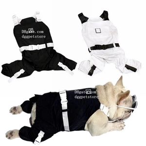 Abbigliamento per cani di marca Tute per animali di lusso con motivo a lettere, costumi per tute con fionda per giacca per cani, pantaloni neri comodi e alla moda per cani di piccola taglia A398