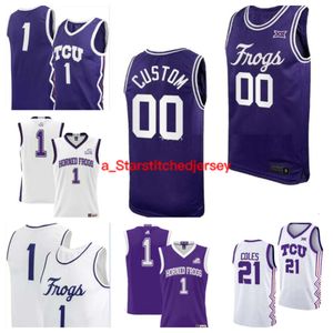 TCU ROTLED FROOGS 21 Jakobe Coles 12 Xavier Cork 1 Isaiah Manning 2 Emanuel Miller Basketball Jersey 44 Essam Mostafa 5 Chuck Obannon Jr. 41 Jace Posey 8 Ernest Udeh Jr.