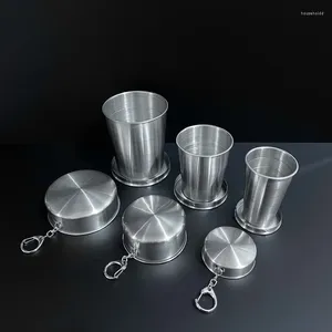 Tumblers Składanie ze stali nierdzewnej Kubek Przenośna woda Picie W QULESPOPIC CALAPIBLIble Cups do podróży na zewnątrz z brelokiem