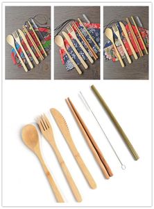 7PCSSET Bamboo Cutlery Set Portable Flatware Sets Knife Fork Spoon Straw Chopsticks Student Tableware Set Travel Dinnerware Set4765892