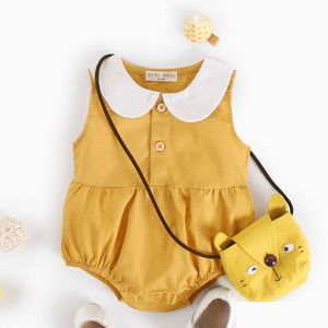 Rompers Born Infant Baby Girls Cute Doll Collar Buttons Sleeveless Romper Summer Solid Color Jumpsuit Cotton And Linen Outfit Clothe Dhykg