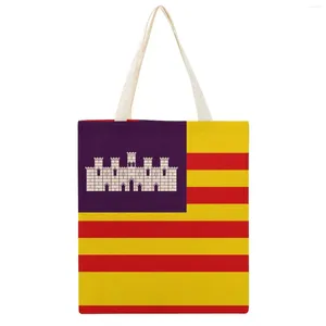 Сумки для покупок Холщовая большая сумка с двойным флагом Балеарских островов Графический полевой пакет Высококачественный