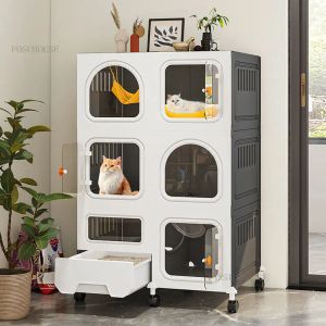 Cages Transparent Cat Cages Home Indoor Multistorey Pet Villa Cat Litter One Super Large Space Cat Cage House Pet Product E