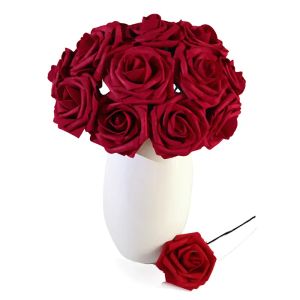 Venda quente espuma colorida artificial rosa flores com haste, buquês de casamento diy corsage pulso flor headpiece peças centrais decoração de festa em casa 2024302