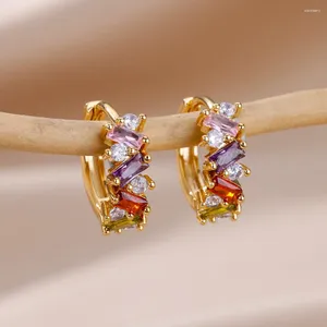 Kolczyki obręcze Rainbow Cubic Zirconia for Women 2024 Trend Złote Gold Stalid Stael Luksusowe prezenty biżuterii