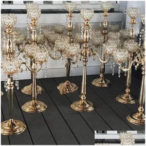 Party Decoration 5 Arm Gold Candle Holders Candlestick Wedding Centerpieces for Tables Center de Table Mariage Crystal Centerpiece Dr Dhuxi