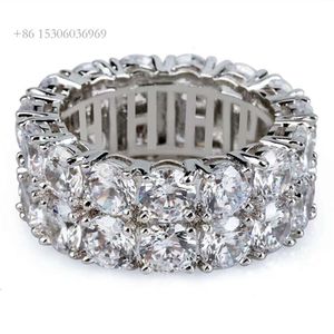 Högkvalitativa 2 rader passerar diamanttestare Sterling Sier Hip Hop Fashion Jewelry Rings Moissanite Ring Men