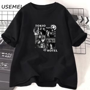 T-shirts tokio hotellband musik t skjortor kvinnor överdimensionerade pop rock tshirt bomull kort ärm o nack kvinnan kläder streetwear toppar