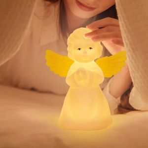 Sevimli Angel Gece Işık Silikon USB Şarj Edilebilir Dokunmatik Sensör RGB Uyku Lambası Bebek Çocuk Noel Hediyesi Başucu Gece Işığı 240227