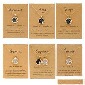 Pendant Necklaces Fashion 12 Constellation Necklaces For Women Men Gold Chain Zodiac Sign Round Pendant Necklace Black And White Coupl Dh9Xd