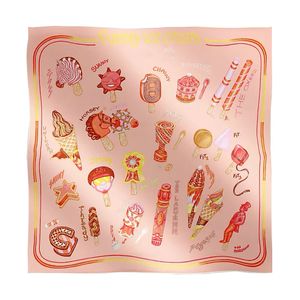 Scarves Europe Spring H Cartoon Elements Silk Large Square Scarf Women Men Accessories Head Scarf Beach Scarf Funny Ice Cream pattern Hand rolled edges H twill silk