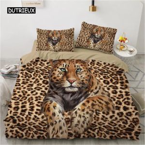 Set Luxury Leopard Print Print Set Set Queen King Double Peed Cover Комфортная одеяла для одеяла набор животных леопардовые тема дикого животного прозрачные шторы