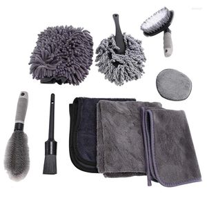 Car Wash Solutions 9Pcs Cleaning Kits Auto Detailing Washing Tools Towels Blush Sponge Glove Polish Care Applicator Pads