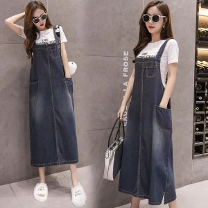 Dress S5XL Spring Summer Jean Dress Women Suspenders Denim Dresses Female Loose Overalls Korean Casual Long Sundress Robe Femme