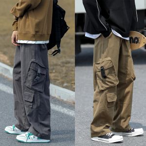 Calças baggy grande bolso calças de carga dos homens cáqui calças de carga neutro vintage solto casual outono japonês streetwear hip hop pant