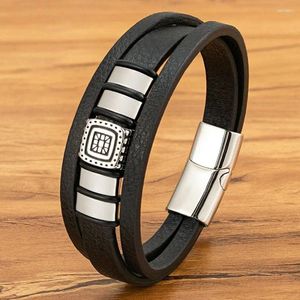 Charm Bracelets XQNI Classic Hand-Woven Leather Bracelet Multi-layer Men Stainless Steel Punk Magnetic Clasp Bangle For Friend Jewelry