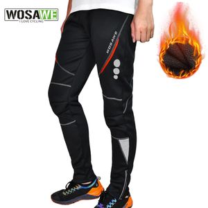Wosawe Winter Mens Cycling Bicycle Pants Thermal Fleece Windproof Trousers Sportkläder Bike Reflective Tights Cycling Long Pants 240223