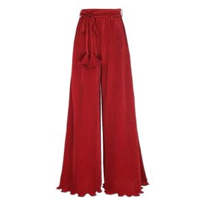CAPRIS 2023 Spring Summer Women High midje Ruffle veckade byxor Red Bohemian Beach Pants Plus Size Holiday Trousers 5xl 6xl