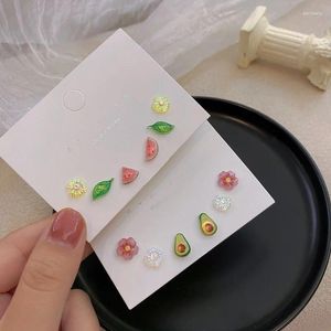 Stud Earrings S925 Silver Needle Candy Color Cartoon Fruit Flower Set For Women Girls Simple Cute Watermelon Daisy