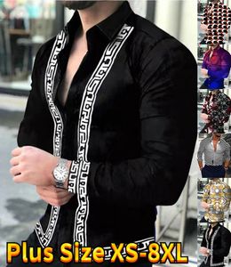 Mens Simple Casual Mens New Printing Professional Business Dress Fashion Neckline Long sleeved Shirt XS-8XL 240302