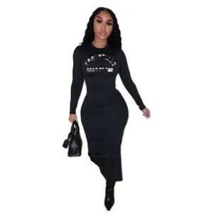 Designer Bodycon Dresses Women Casual Long Sleeve Slim Long Pencil Dress Free Ship