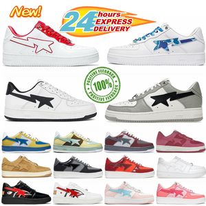 2024 Designer Sta Sapatos Casuais Baixo Top Homens e Mulheres Preto Branco Azul Skateboarding Esportes Bapely Sapatilhas Ao Ar Livre Sapatos De Couro À Prova D 'Água Tamanho 36-45