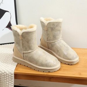 Boots Careaymade-Genuine Leather Plush Women's Shoes Snow Waterproof Anti-skid Pure Wool Winter Cotton Warm