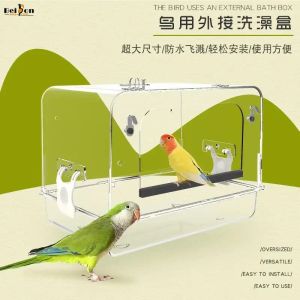 Nests Bird Bath Shower Bathtub Box Large Hanging Clear Transparent Cube for Parrots Cage Accessories Bowl