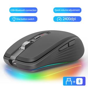 Ratos modo duplo recarregável 2.4g sem fio bluetooth usb mouse rgb mudo mouse para windows mac ios android portátil tablet telefone pc