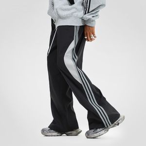 Spring and autumn striped pants with contrasting colors, American sports straight leg wide leg casual pants, men's