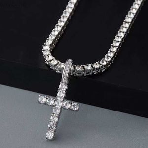 Pendant Necklaces Pendant Necklaces Cross Pendant Hip Hop Necklace 4mm 5mm Vvs Moissanite Diamond Tennis Chain 925 Silver for Women Men Jewelry 240302