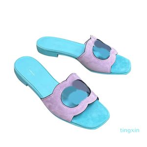 Pantofole firmate Ciabatte estive Scarpe da donna Appartamenti di alta qualità Pantofole da spiaggia Infradito in pelle con fibbia scavata Sandalo casual