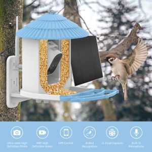 Accessori mangiatoia per uccelli intelligenti con fotocamera + pannello solare AI Identificare la specie di uccelli Rilevamento di movimento PIR TWOWAY APP CONTROLLO 4MP CAMERA