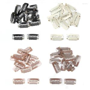 Klipy do włosów 50pcs 32 mm 6teeth metalowy snap na przedłużenia klipsy peruki.