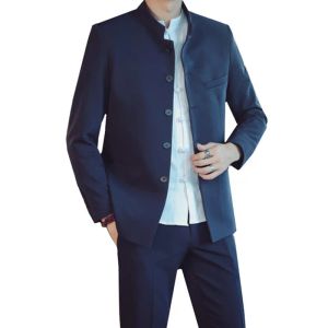 Ternos terno calças 2 peças conjunto/2023 moda nova masculina casual boutique estilo chinês gola blazers jaqueta calças