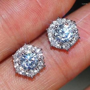 Ohrstecker weiblich Luxus Silber Farbe einfach rund Bling Kubikzircon Modeschmuck Kristall Koreanisch für Frauen Mädchen