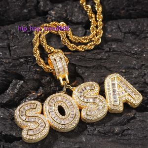 Hänge halsband Hip Hop Custom Namn Baguette Letter Pendant Halsband VVS med gratis repkedja guld silver bling män hängsmycken