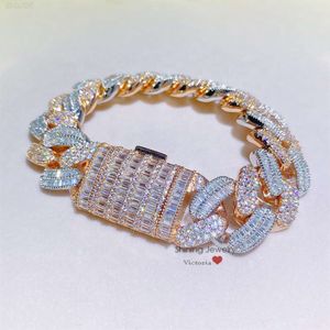 Rose Gold 2 Tone Vvs Moissanite Diamond 20mm Thick Sterling Silver Cuban Bracelet