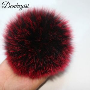 Dankeyisi 15cm real pele de raposa pompom bolas de pele pom poms para chapéus boné natural pele de guaxinim pompom para cachecol luvas chaveiro 240226