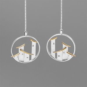 Inatur 925 Sterling Silver Handmased Folk House Long Drop Earrings For Women Statement Jewelry Gift CX200628207D