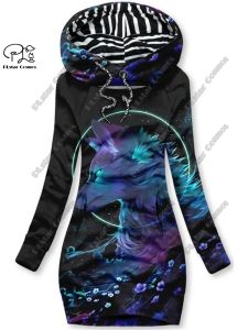 Dresses PLstar Cosmos 3D printed women's long sweatshirt dress animal series wolf lion horse pattern casual slimming series